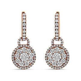 18K Rose Gold 1 1/2 Cttw Round Shaped Diamond Composite Drop and Dangle Leverback Earrings (F-G Color, VS1-VS2 Clarity)