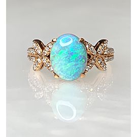 14K Rose Gold Oval Cut Australian Opal Diamond Ring