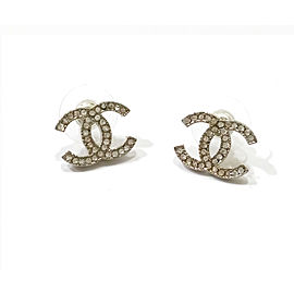 Chanel Silver Tone and Rhinestone CC Moscova Classic Piercing Earrings