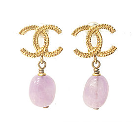 Chanel CC Gold Tone & Lavender Stone Dangle Piercing Earrings