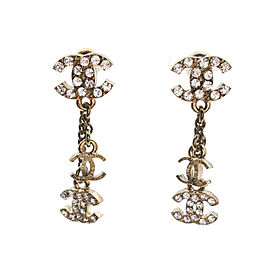 Chanel Gold-Tone Metal & Rhinestone Mini Dangle CC Earrings
