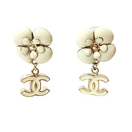 Chanel CC Ivory Camellia Dangle Piercing Earrings