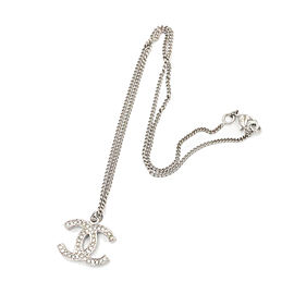 Chanel Silver CC Rhinestone Small Pendant Necklace