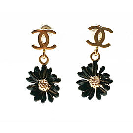 Chanel Gold CC Black Daisy Earrings
