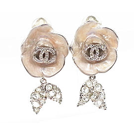 Chanel Silver-Tone Metal & Pink Enamel Leaves CC Camellia Clip-On Earrings