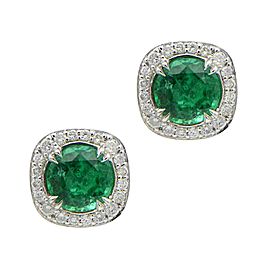 Sea Wave Diamonds 18k White Gold 1.39CT Emerald 0.25CT Diamond Emerald and Diamond Earrings