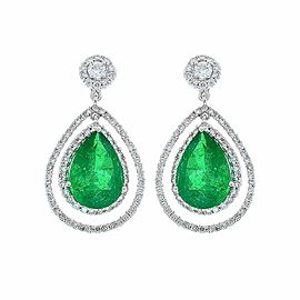 4.45 Carat Total Pear Shape Emerald and Diamond Earrings in 18 Karat White Gold