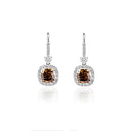 Heritage Gem Studio GIA Certified 4.13 Carat Total Cushion Cut Fancy Brown Diamond Earring
