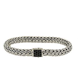John Hardy 925 Sterling Silver Black Sapphire Woven Wheat Bracelet