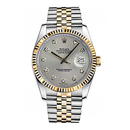 Rolex New Style Datejust Two Tone Fluted Bezel & Custom Silver Diamond Dial on Jubilee Bracelet