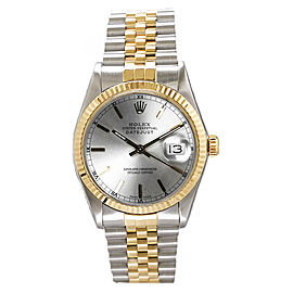 Rolex Men's Datejust Two Tone Fluted Silver Index Dial