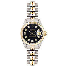 Rolex Women's Datejust Two Tone Fluted Custom Black Diamond Dial