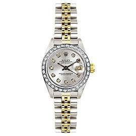 Rolex Women's Datejust Two Tone Custom Diamond Bezel & Silver Diamond Dial