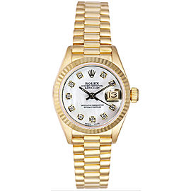 Rolex Women's President Yellow Gold Fluted Custom Mother of Pearl Diamond Dial