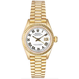 Rolex Women's President Yellow Gold Fluted White Roman Dial
