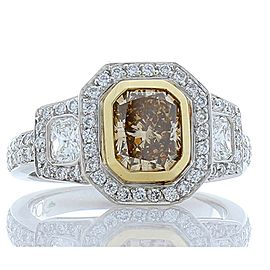 GIA Certified 1.20 Carat Radiant Cut Cinnamon Diamond Platinum Cocktail Ring