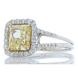 EGUSA Certified 2.70 Carat Radiant Yellow Diamond Platinum Cocktail Ring