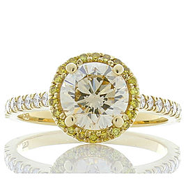 Heritage Gem Studio Ring 18KY, Dia 1.37CT 7.14 X 7.12 BR Light Yellow VS, 0.16CTW BR Fancy Yellow Melee, 0.27CTW BR White Melee