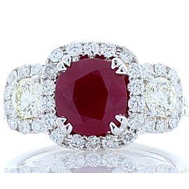2.03 Carat Cushion Cut Ruby and Diamond Cocktail Ring in 18 Karat White Gold
