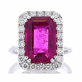 5.93 Carat Emerald Rubellite and Diamond Cocktail Ring in 18 Karat White Gold