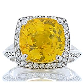 8.20 Carat Cushion Cut Yellow Sapphire & Diamond Cocktail ring In 18K White Gold