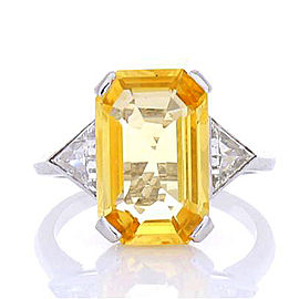 5.20 Carat Emerald Cut Yellow Sapphire and Diamond Cocktail Ring in Platinum