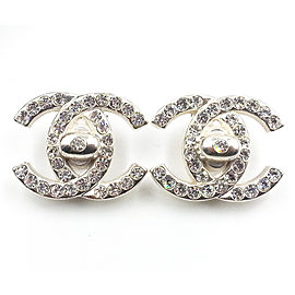 Chanel Silver-Tone Metal & Crystal Turnlock CC Clip-On Earrings