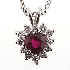 Platinum with 0.90ct Ruby & Diamond Heart Vivid Pigeon Necklace