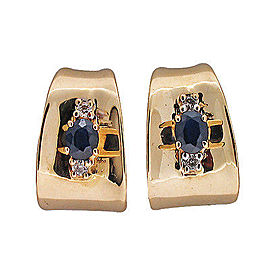 14K Yellow Gold 1.20ct Blue Sapphire & 0.08ct Diamond 3-D Curved Earrings