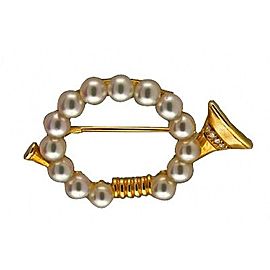 Mikimoto 18K Yellow Gold Cultured Pearl, Diamond Brooch