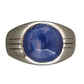 Vintage Art Deco 20K White Gold 5.00ct Blue Star Sapphire Ring Size 8