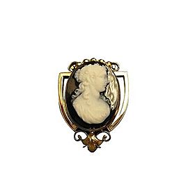1880 Victorian 14k Pink Gold Oval Carved Black & White Hardstone Onyx Hinged Pin