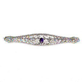Vintage Estate Oval .25ct Deep Purple Amethyst 14k White Gold Filigree Bar Pin