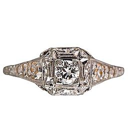 Vintage 18K White Gold 0.21ct Diamond Filigree Ring Size 8