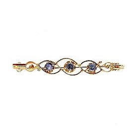 Vintage Estate 1950s 14k Gold Swirl Style Bar Pin Deep Blue Round Sapphire