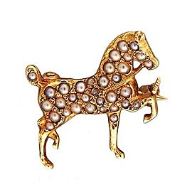 Vintage Sloan & Co. Antique Early 1900s Horse Pin 14k 27 Natural Seed Pearls Patina