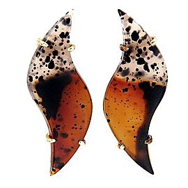 14K Yellow Gold Brown Clear Quartz Swirl Earrings
