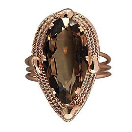 Vintage 14K Rose Gold & 7.00ct Pear Shaped Smoky Quartz Ring Size 7.75