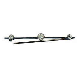 Estate 1890'S 9k Yellow Gold 3 Diamond .40ct Bar Pin Old Style Hook Catch