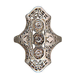 Art Deco 18K White Gold 0.06ct Diamond Ring Size 5.25