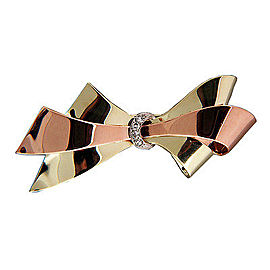 Vintage 1935 Retro Art Deco Pink Green Gold Single Cut Diamond Bow Pin .05ct