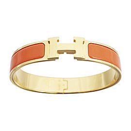 Hermes Gold Tone Metal And Enamel Click Clack Bangle Bracelet