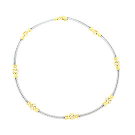 Philippe Charriol Steel and 18K Yellow Gold Diamond Cable Necklace