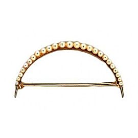 Estate Antique 14k Yellow Gold Platinum Top Natural Graduated Pearl Crescent Pin