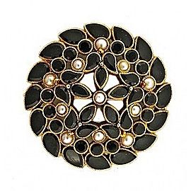 Estate Antique 1910 Domed 14k Gold Round & Pear Onyx Natural Half Pearl Pin