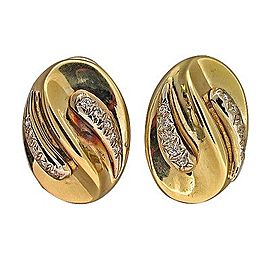 14K Yellow Gold Diamond Oval Swirl Design Clip Post Earrings