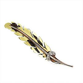 1935 Retro Art Deco White Gold Diamond Crescent 14k Pink Green Gold Feather Pin