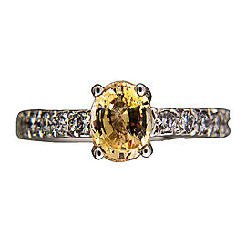 Vintage Platinum 1.17ct Natural No Heat Yellow Sapphire & 0.15ct Diamond Ring Size 5