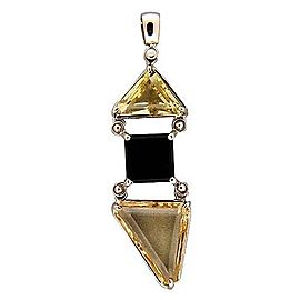 14K White Gold Free Form Triangle Yellow Beryl Heliodore Onyx Vintage Pendant