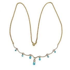Vintage 14K Yellow Gold with 2.50ct Blue Topaz and Diamond Necklace